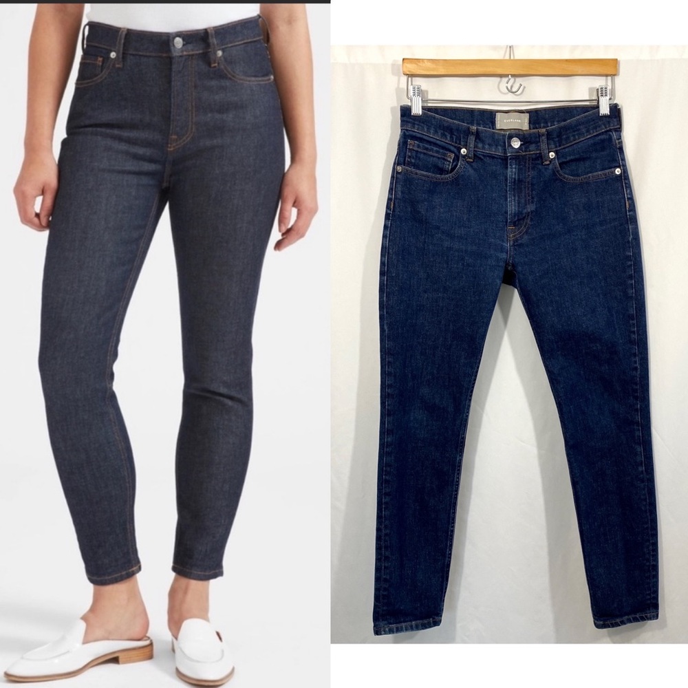 Everlane Mid Rise Skinny Leg Denim Jeans in Dark Indigo